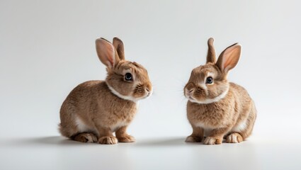 Obraz premium Two little rabbits on a white background, isolated.
