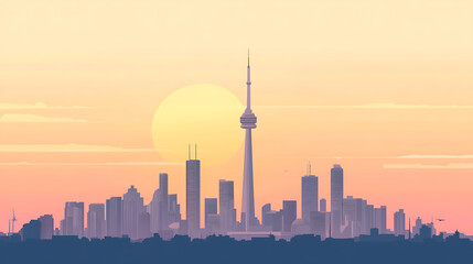 Toronto skyline sunset illustration.