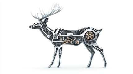 Obraz premium A futuristic deer design showcasing mechanical features, blending nature and technology seamlessly.