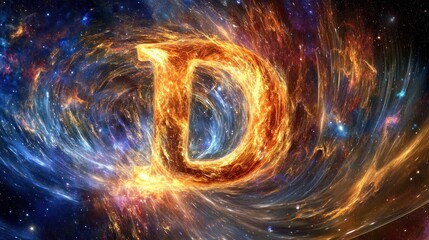 Obraz premium Fiery cosmic letter D