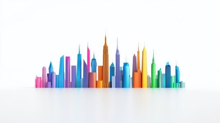 Colorful skyline illustration of modern buildings showcasing vibrant architectural designs and urban creativity.
