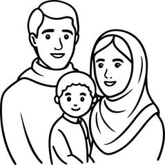 Illustration of a Happy Family Smiling Together in Line Art Style