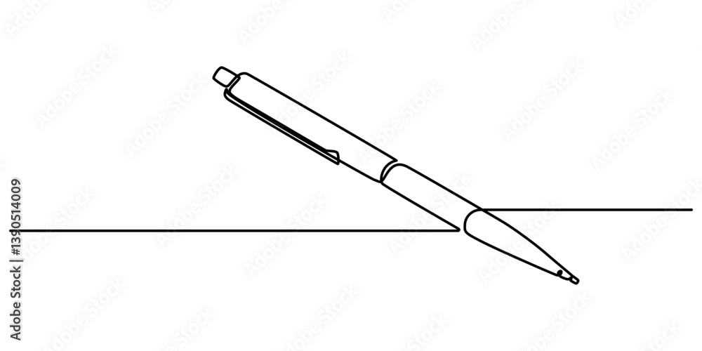 Poster pen signature continuous line icon, continuous one line of fountain pen in silhouette on a white bac