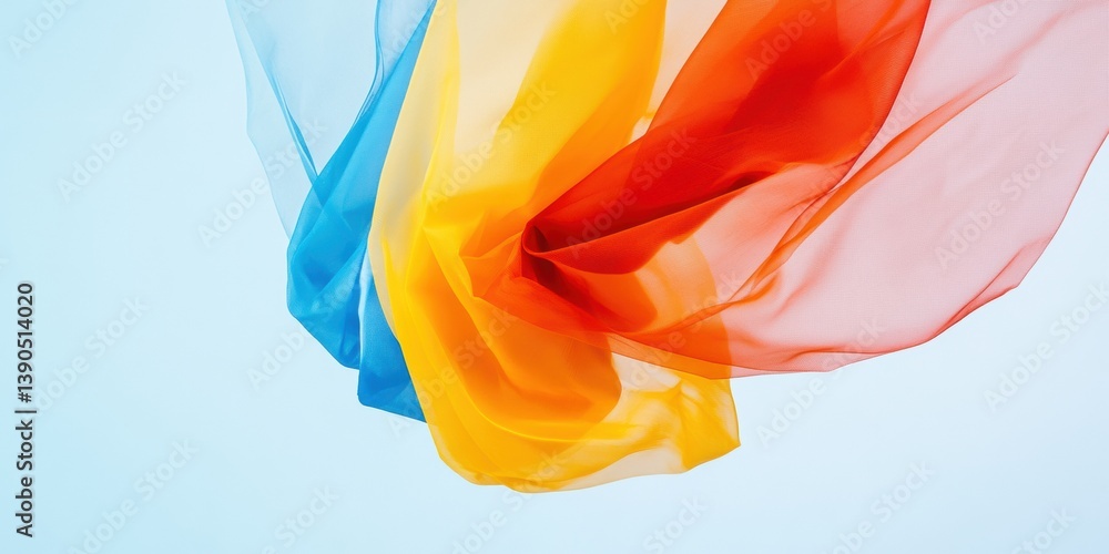 Poster Dynamic Color Flow Translucent Fabric Motion Design Showcasing Vibrant Digital Aesthetics in Modern Creative Branding and Visual Communication