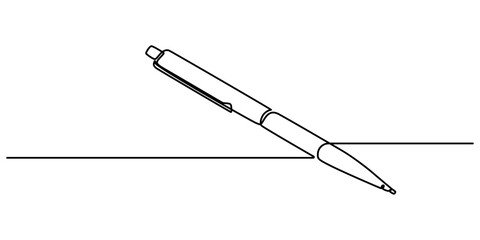 Pen Signature Continuous Line Icon, Continuous one line of fountain pen in silhouette on a white background. Linear stylized, Continuous one line drawing writing pen isolated minimalist linear.