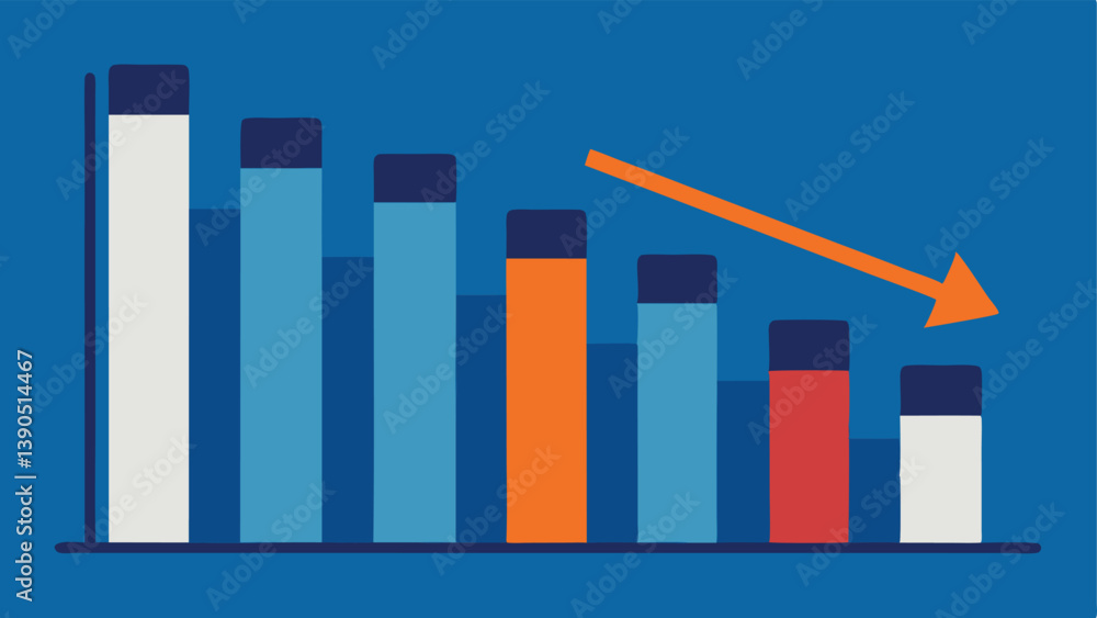 Poster bar graph a bar graph showing a decreasing trend labeled credit card debt over time symbolizing succ