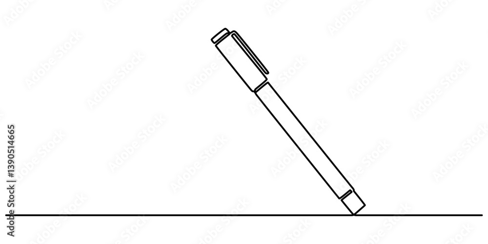 Poster pen signature continuous line icon, continuous one line of fountain pen in silhouette on a white bac