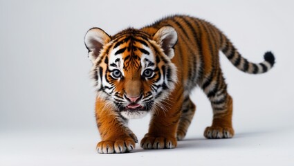 Obraz premium Two-month-old tiger cub strolling against background