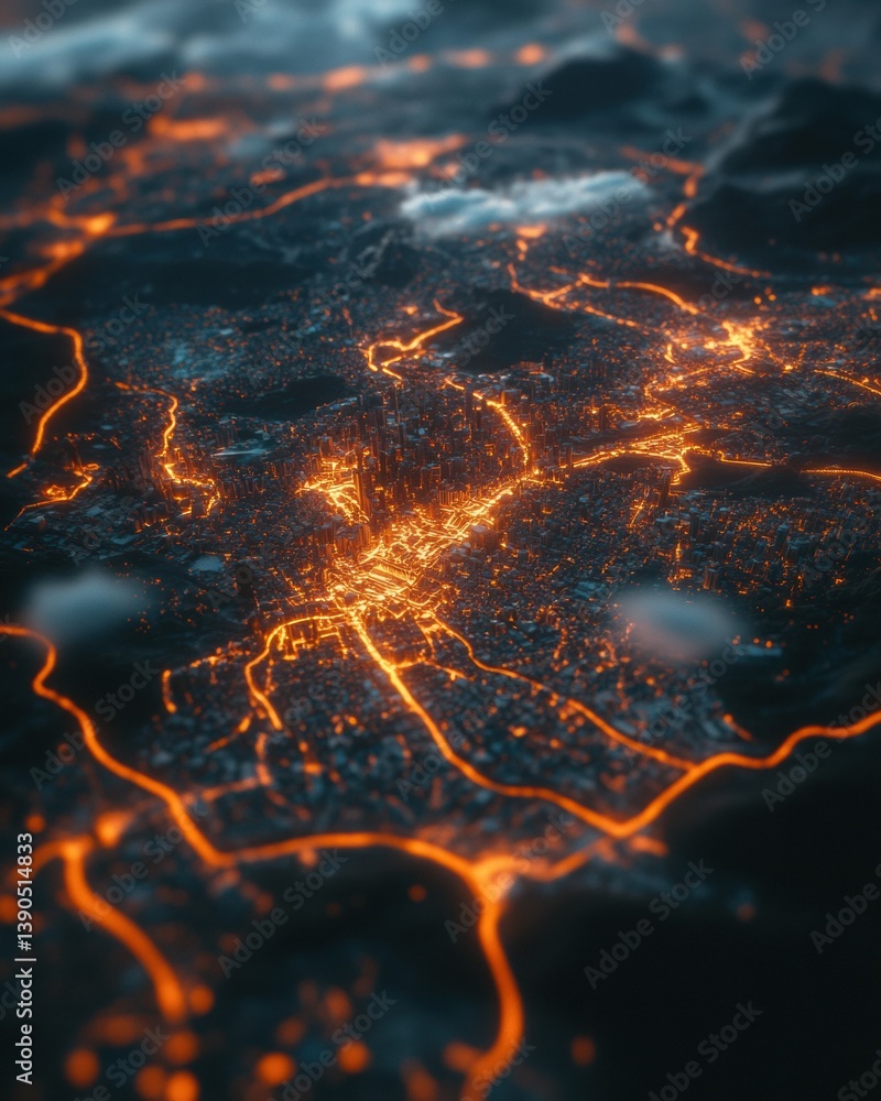 Aufkleber Urban Blockchain Nexus Illuminated Digital Infrastructure Mapping Revealing Hyper-Connected Metropolis Connectivity and Emergent Technological Ecosystem Design