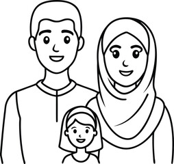 Illustration of a Happy Family Smiling Together in Line Art Style