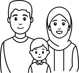 Illustration of a Happy Family Smiling Together in Line Art Style