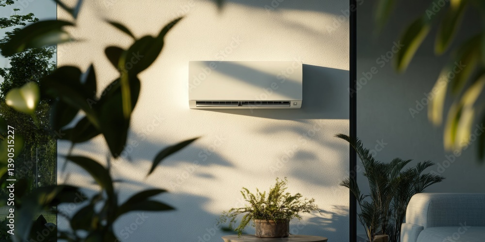Poster minimalist smart cooling sleek climate control solution for wellness-driven interiors with biophilic