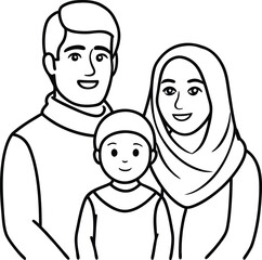 Illustration of a Happy Family Smiling Together in Line Art Style