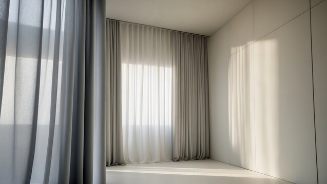 Two-layer curtain with rails, mounted on the ceiling, translucent and light-blocking curtain