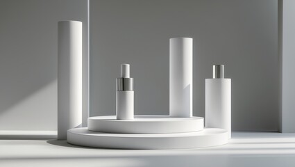 Studio Photography Mockup Scene for Presenting Beauty Cosmetics Products on White Pillars