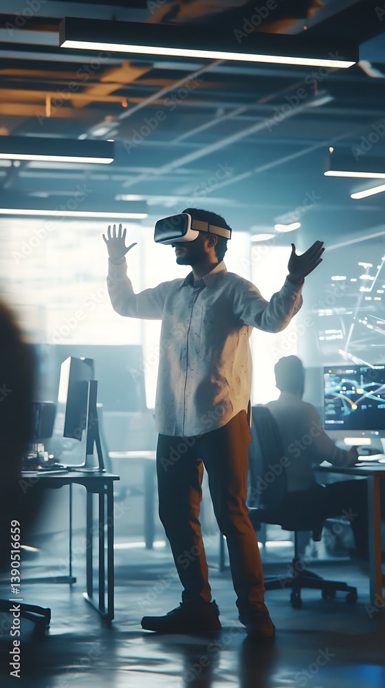 Poster computer science engineer wearing virtual reality