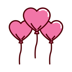 Vector image of a camera icon with heart-shaped balloons on a white background