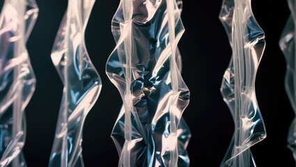 Set of clear adhesive tape or strips isolated on a backdrop, crumpled plastic sticky pieces, design overlays or elements.