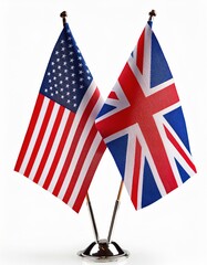 United states and united kingdom flags on white background