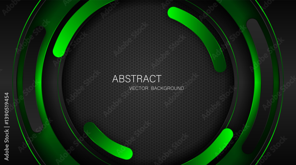 Aufkleber abstract black and green curves with green lines on dark steel mesh background. with free space for 