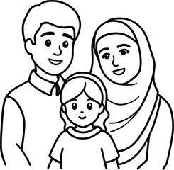 Illustration of a Happy Family Smiling Together in Line Art Style