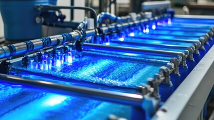 Modern wastewater filtration system with UV light sterilization.