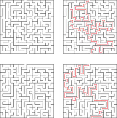 Square Maze Puzzle With Solution Strategy And Problem Solving Concept On White Background
