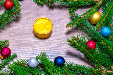 Christmas gift.  Spruce branches. surprise