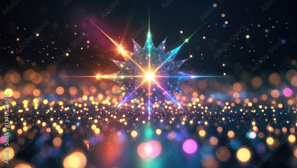 Poster lens flare. light shining against a black background. easy to add an overlay or screen filter to pho