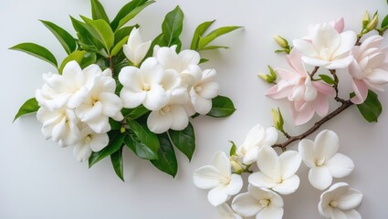 Obraz premium Elegant white gardenia flower standing alone on a white surface.