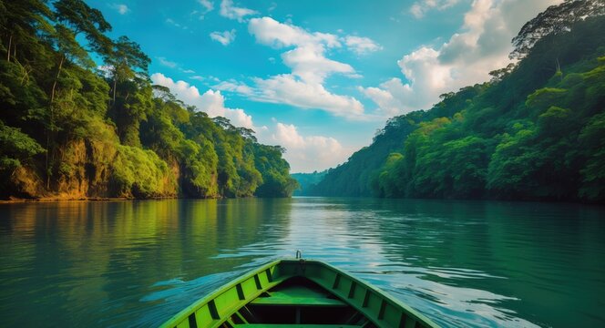 Navigating by boat into the heart of jungles within National Park