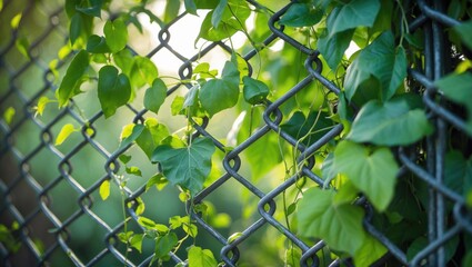 Close-up of natural vine plants entwined around steel wires