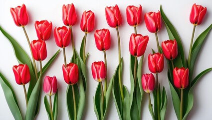 Obraz premium Set of red tulips. Flowers isolated on a white background.
