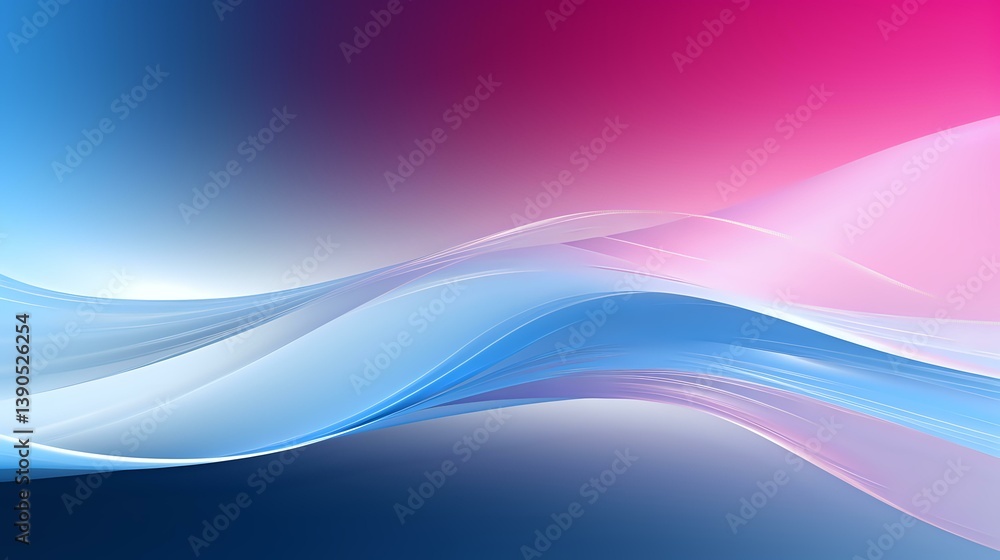 Poster flowing abstract waves in blue and pink gradient colors create dynamic motion against dark backgroun