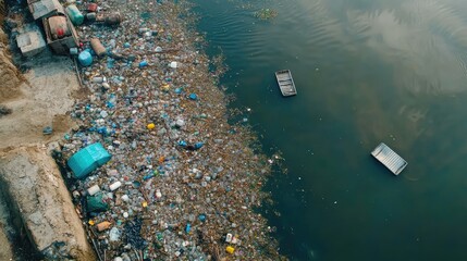 Wastewater flowing into a river, causing visible environmental degradation.