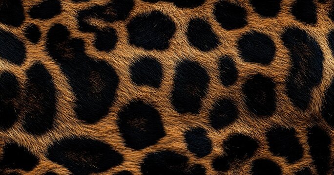 Natural leopard fur pattern with black rosettes on golden brown background, close-up macro shot showing detailed animal print texture and markings.