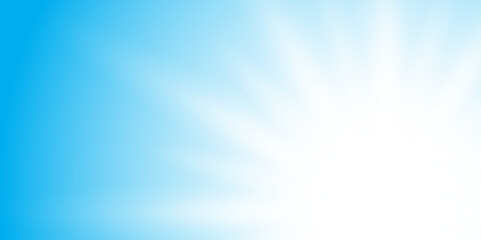 Warm Sunny Day with Glowing Sunbeam. Blue Sky and Shining Sun Light Background. Sunlight. Vector. 