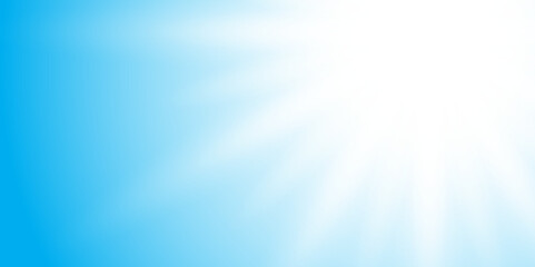 Warm Sunny Day with Glowing Sunbeam. Blue Sky and Shining Sun Light Background. Sunlight. Vector. 