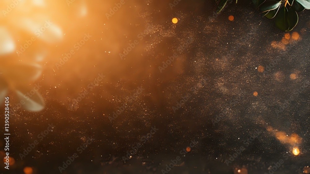 Aufkleber atmospheric dark background with warm orange light flares and bokeh effects against textured surface