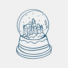 Snow globe Christmas decoration doodle isolated on white background. Santa Claus ornament globe drawing. Vector illustration