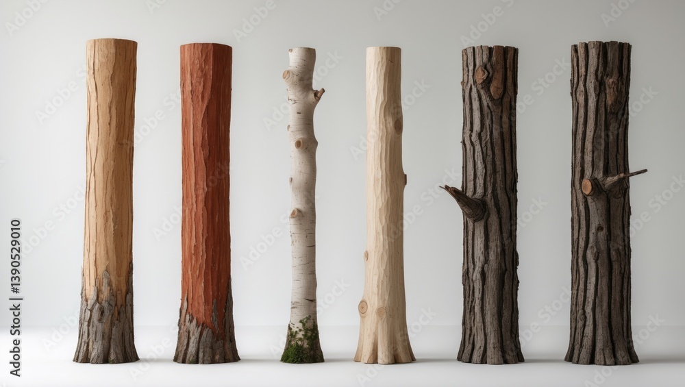 Poster set of tree trunks separated on a white background