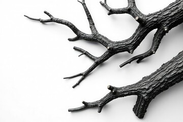 Thick branches on white background with intricate knots and textures, monochrome, texture