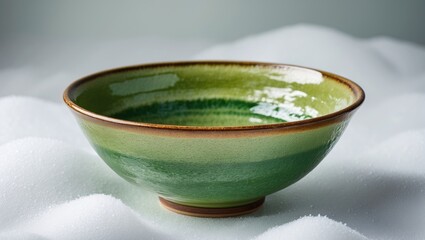 Lovely green ceramic bowl placed over a white background