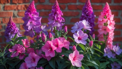 Obraz premium Gorgeous summer garden featuring pink and purple fuchsia blooms