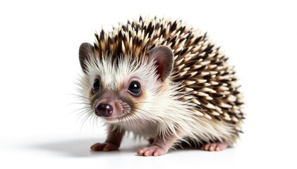 Tiny hedgehog isolated on pure white background, showing spines and small nose , isolated, forest, hedgehog