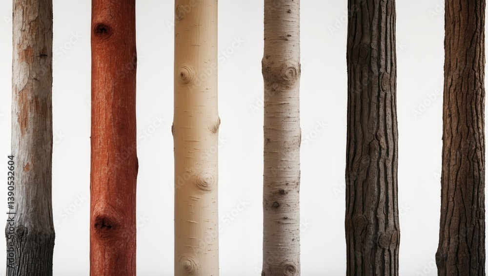 Poster set of isolated tree trunks on a white background
