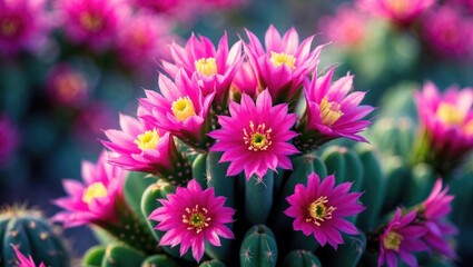 Backlit Zygocactus flowers in vivid pink