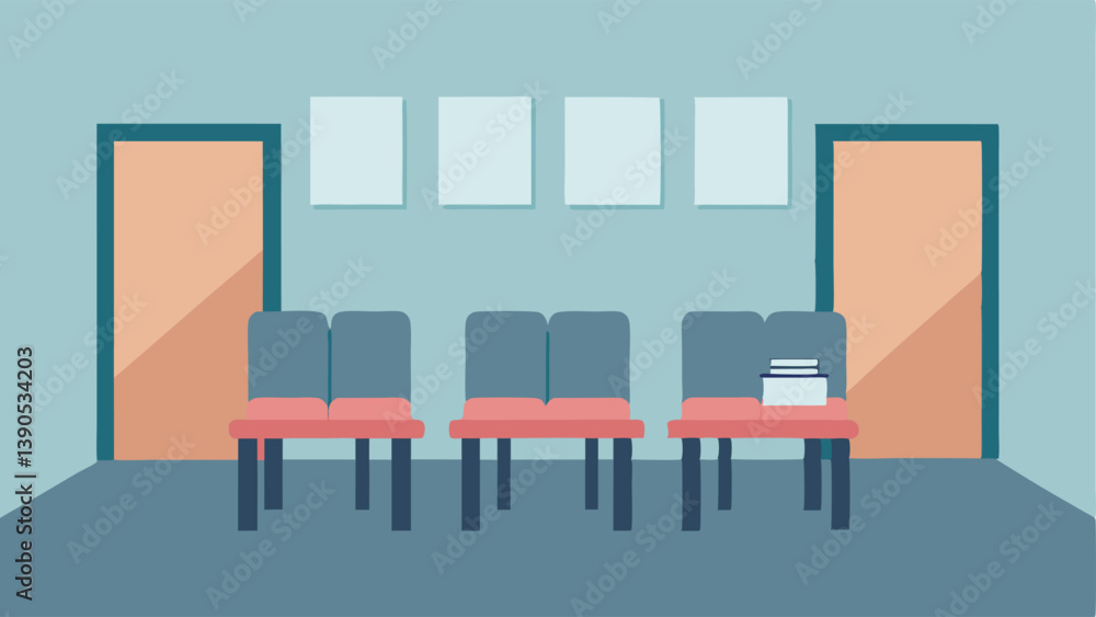 Poster empty waiting room a waiting room with empty chairs and dust accumulating on brochures implying that