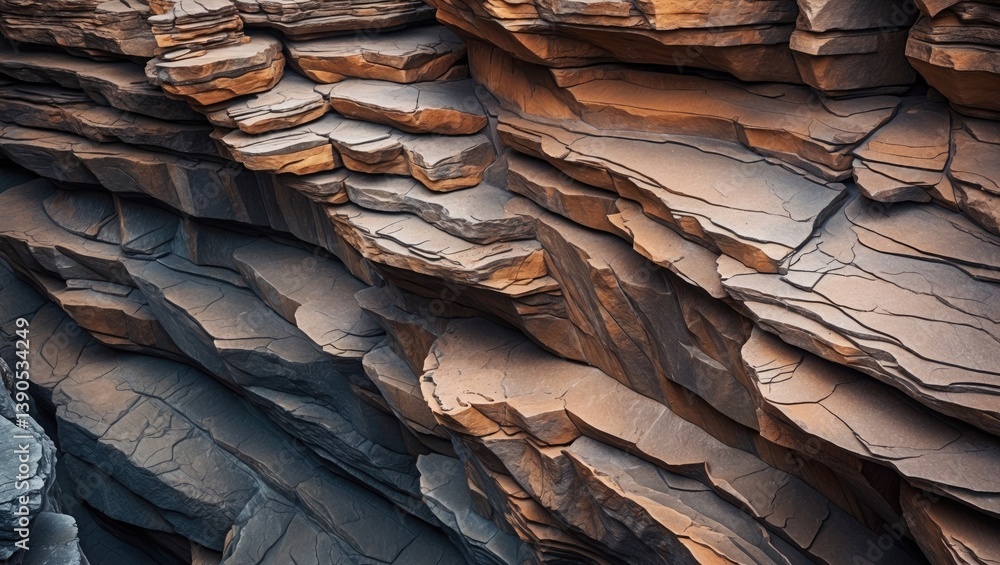 Poster sedimentary rock textures and background layers with cracks on cliff face. mountain rock cliffs. sla