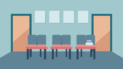 Empty Waiting Room A waiting room with empty chairs and dust accumulating on brochures implying that no one is utilizing the available services.